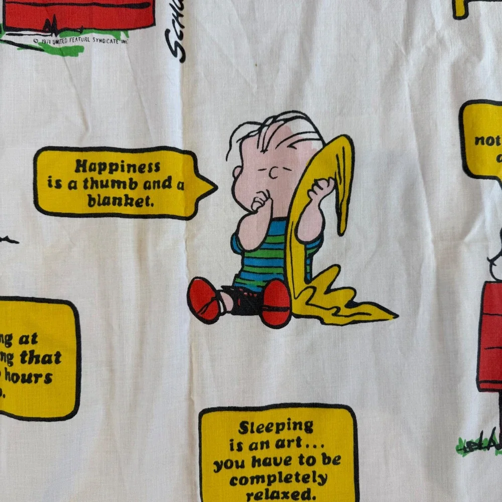 Vintage 1971 Peanuts Snoopy Charlie Brown Twin Flat Sheet JCPenney Muslin White